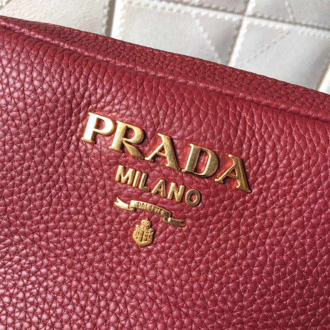 Prada Leather Shoulder Bag Handbag Tote Red/Gold 1BH082